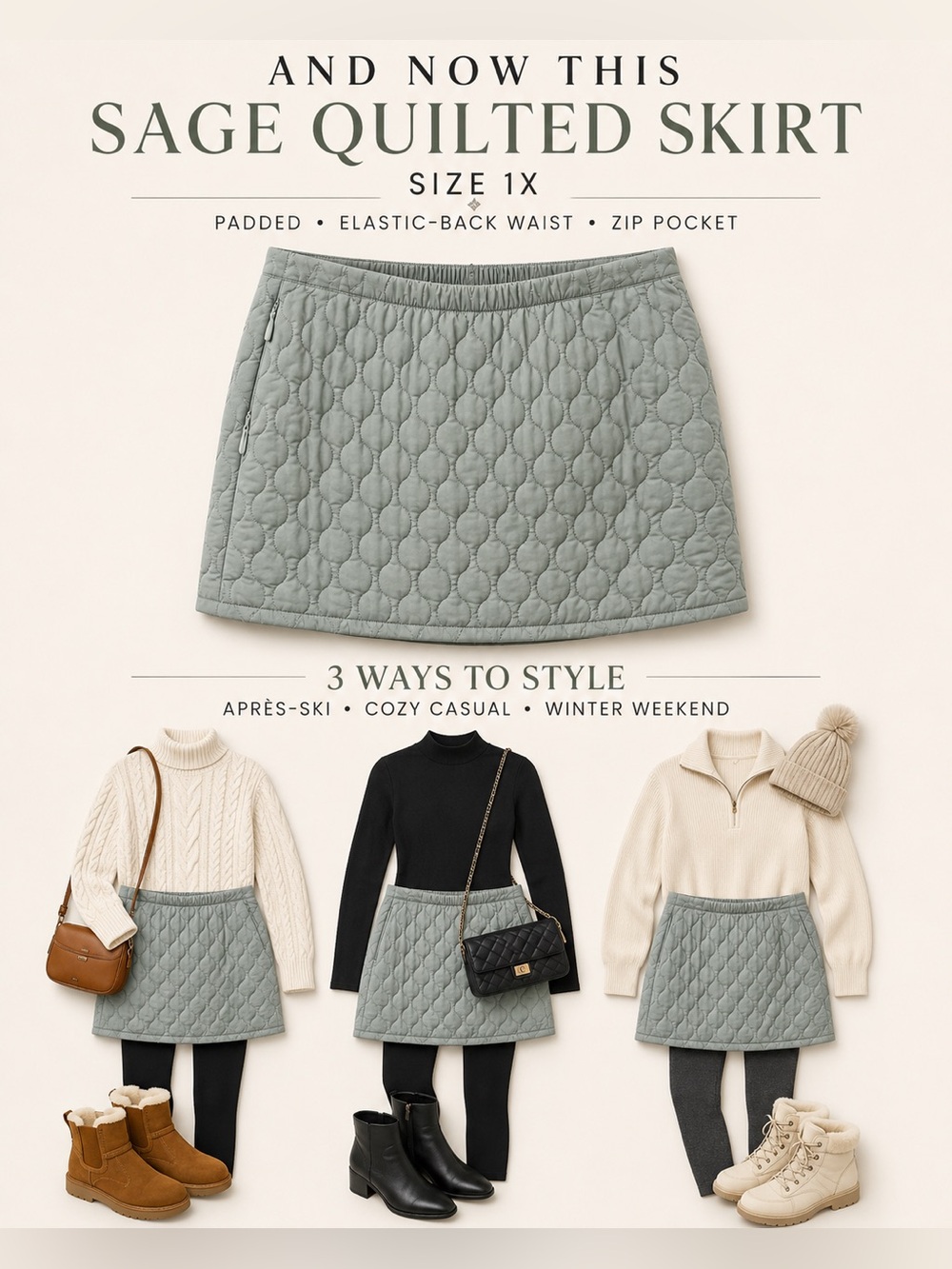 And Now This Sage Green Quilted Puffer Skirt Women’s 1X